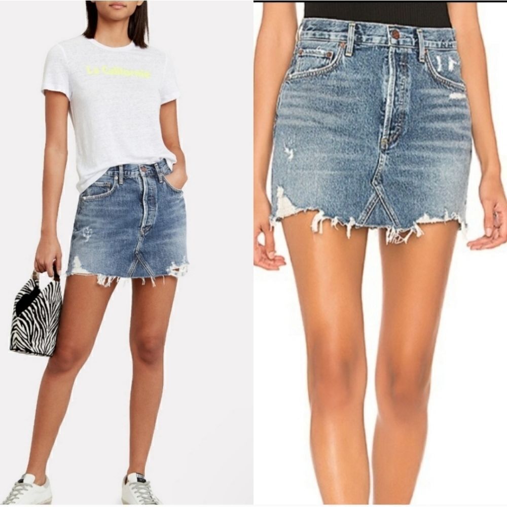AGOLDE Quinn High Rise Distressed Denim Mini Skirt - See Description For Size